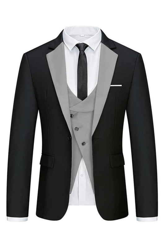 Geraid Modern Black And Gray Three Pieces Notched Lapel Men Suits For Business
