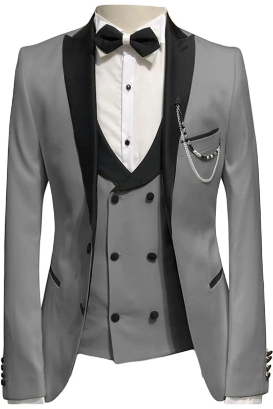 Mick Glamorous Gray Peaked Lapel Three Pieces Prom Suits