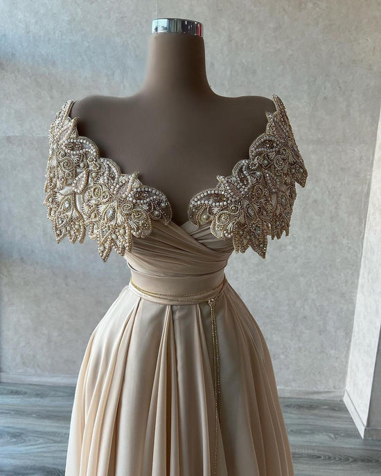 Glamorous Long A-Line Off-the-shoulder Chiffon Prom Dress-BIZTUNNEL