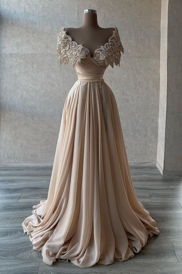 Glamorous Long A-Line Off-the-shoulder Chiffon Prom Dress-BIZTUNNEL