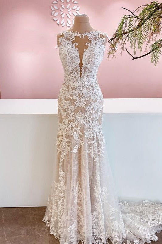 Mermaid Bateau Short Sleeves Chiffon Appliques and Lace Prom Dress LBQ0549
