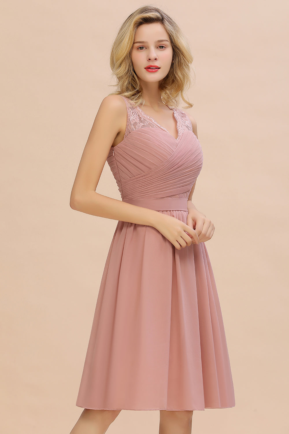 Glamorous Short A-Line V-neck Chiffon Dusty Rose Bridesmaid Dress Glamorous Short A-Line V-neck Chiffon Dusty Rose Bridesmaid Dress