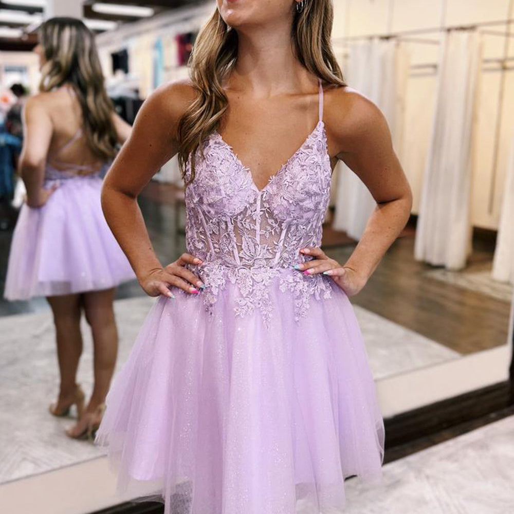 lilac purple homecoming dresses Zapakasa Women Cute Glitter Short Dress with Appliques A Line Sequins Cocktail Party Dress Item Descriptions Wedtrend Women Sparkly Purple Homecoming