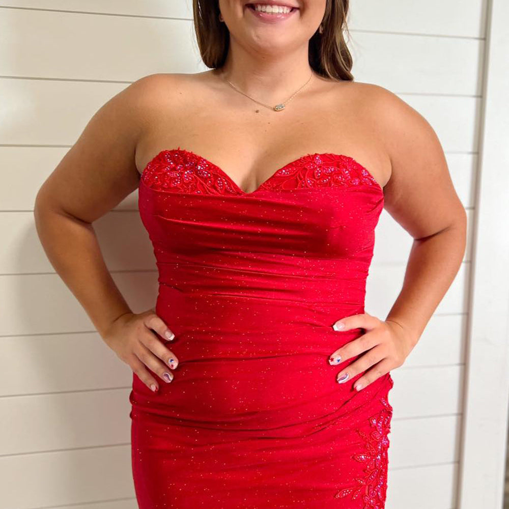 Glitter Red Sweetheart Tight Short Homecoming Dress with Appliques