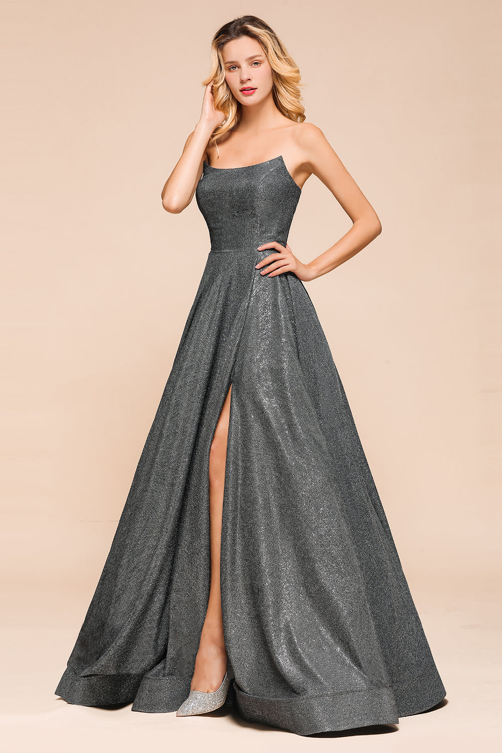 Glitter Strapless Backless Split Long Prom Dress Glitter Strapless Backless Split Long Prom Dress