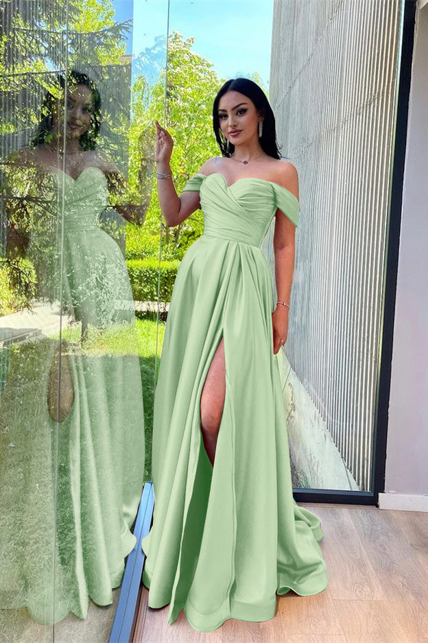 Burgundy Long A-line Off-The-Shoulder Evening Dresses with Front Split BIZTUNNEL Burgundy Long A-line Off-The-Shoulder Evening Dresses with Front Split BIZTUNNEL