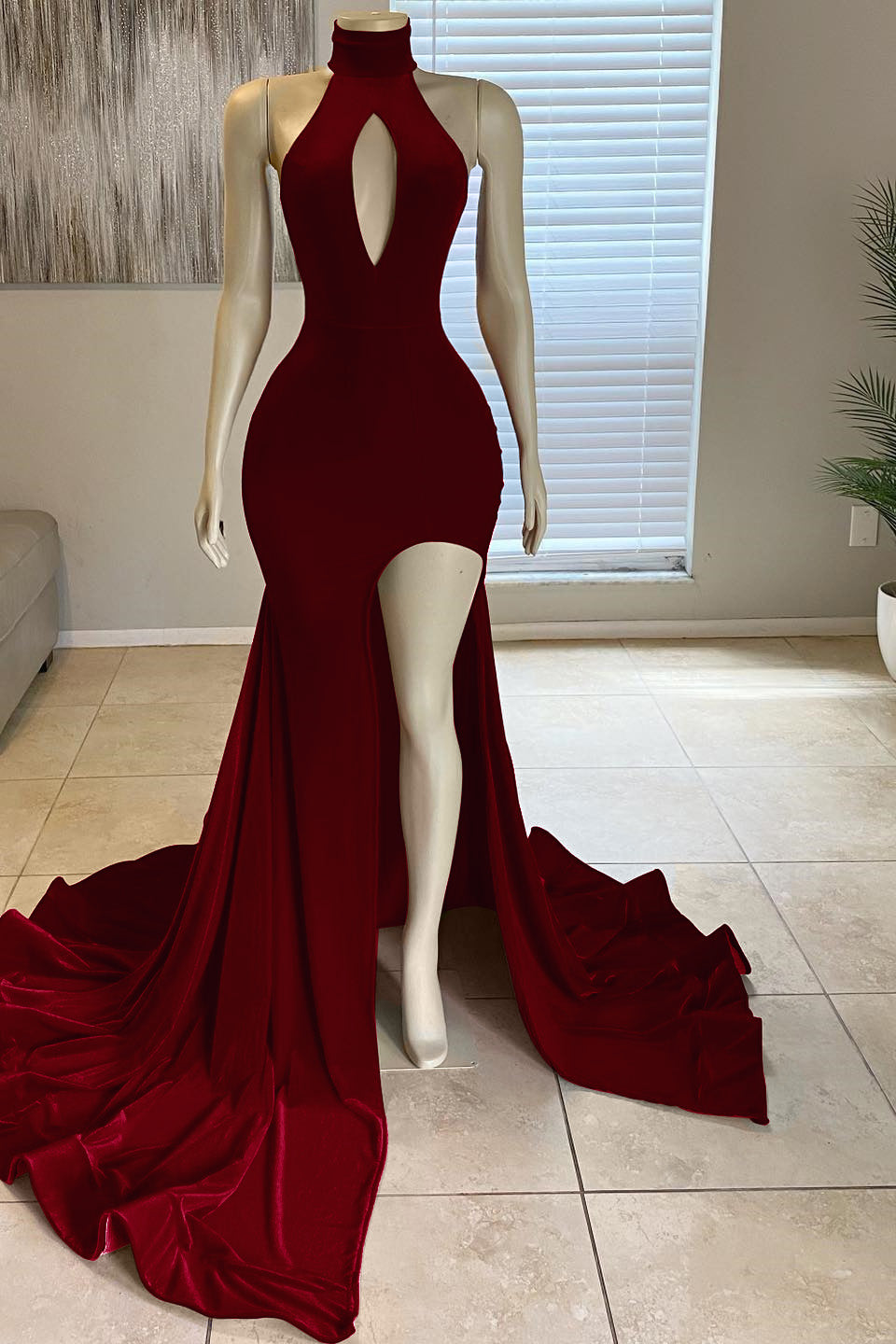 red high neck formal dress light purple long bright dress main image 1