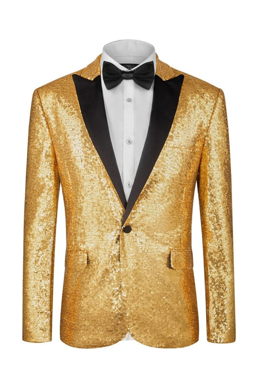Everley Bespoke Golden Sequins Peaked Lapel Prom Suits