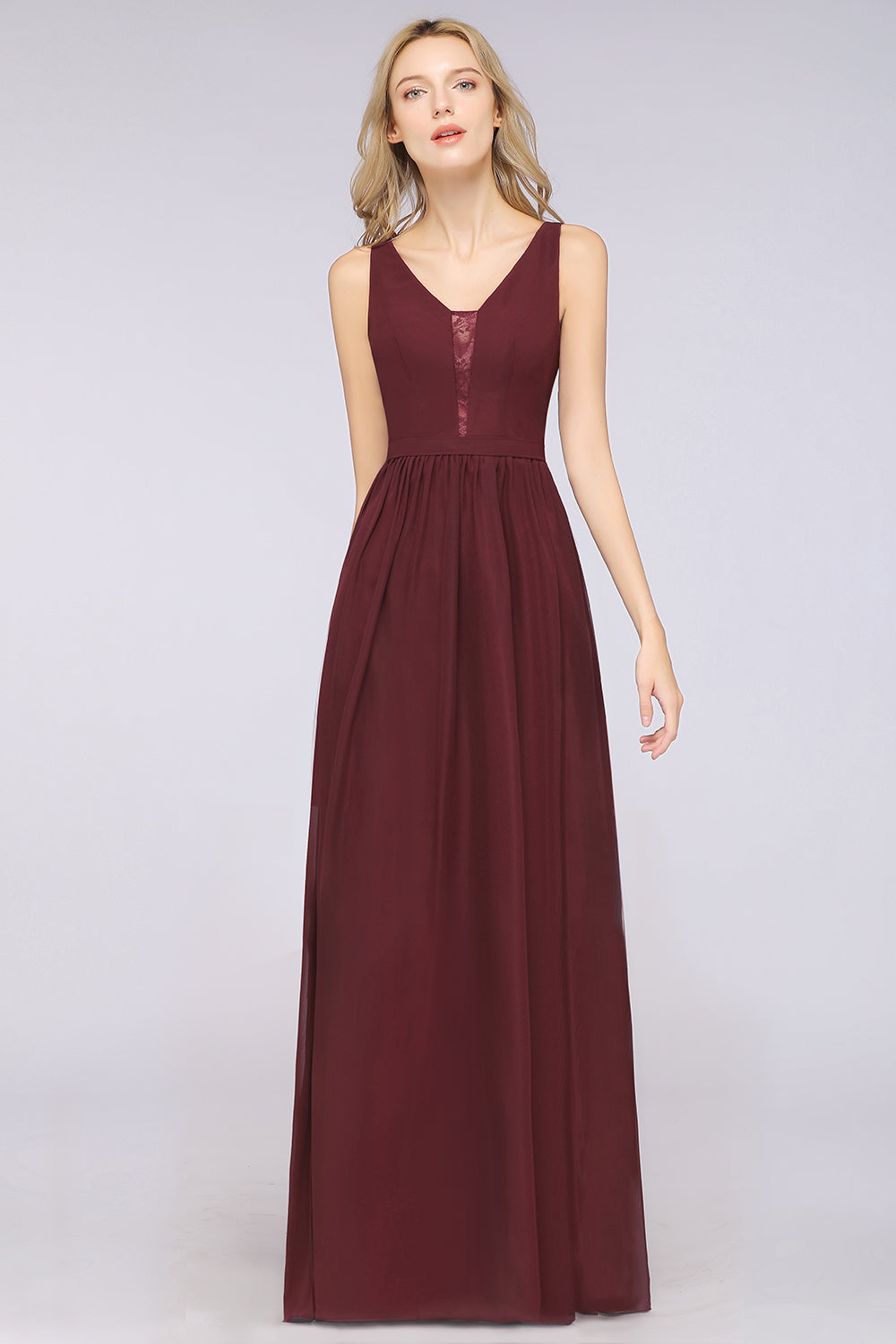 Load image into Gallery viewer, Gorgeous A-line V-neck Chiffon Long Bridsmaid Dress-BIZTUNNEL
