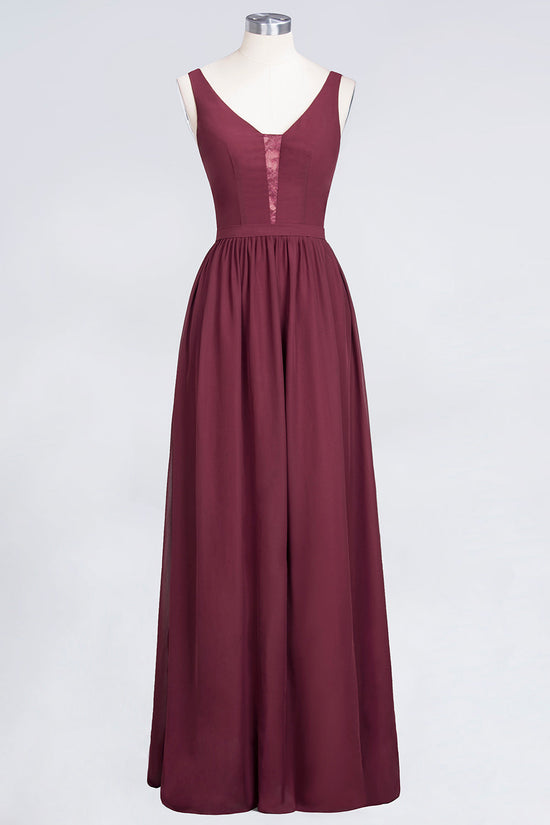 Load image into Gallery viewer, Gorgeous A-line V-neck Chiffon Long Bridsmaid Dress-BIZTUNNEL
