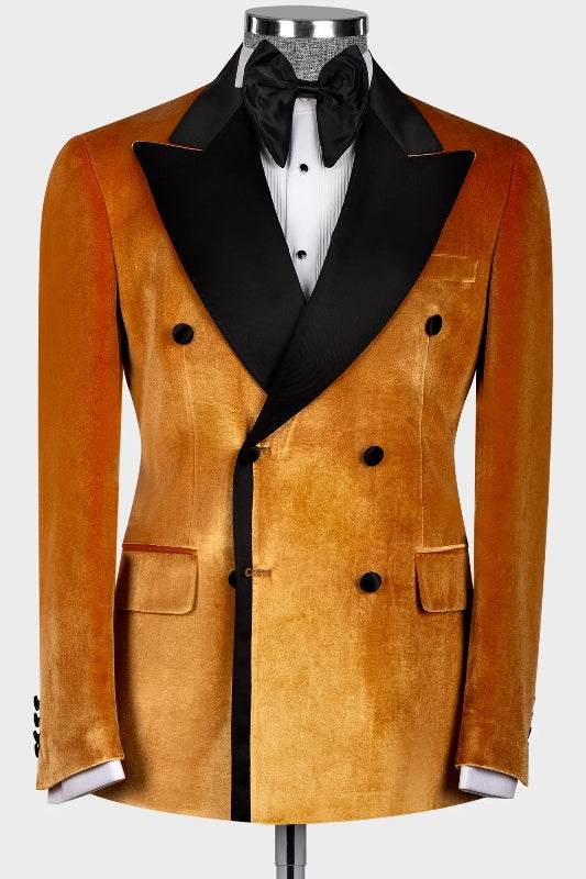 Harold Gorgeous Gold Peaked Lapel Double Breasted Velvet Prom Suits