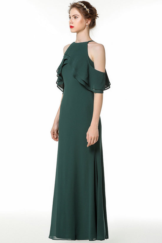 Gorgeous Long A-line Halter Chiffon Dark Green Bridesmaid Dress-BIZTUNNEL