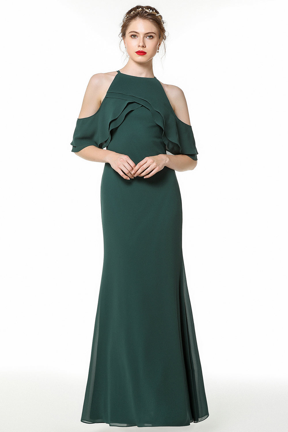 Gorgeous Long A-Line Halter Chiffon Dark Green Bridesmaid Dress Gorgeous Long A-Line Halter Chiffon Dark Green Bridesmaid Dress