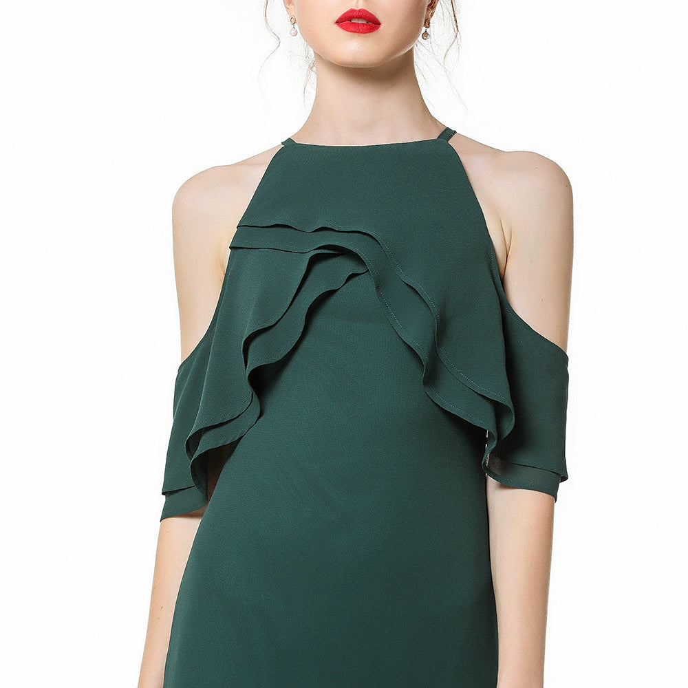 
                  
                    Gorgeous Long A-line Halter Chiffon Dark Green Bridesmaid Dress-BIZTUNNEL
                  
                