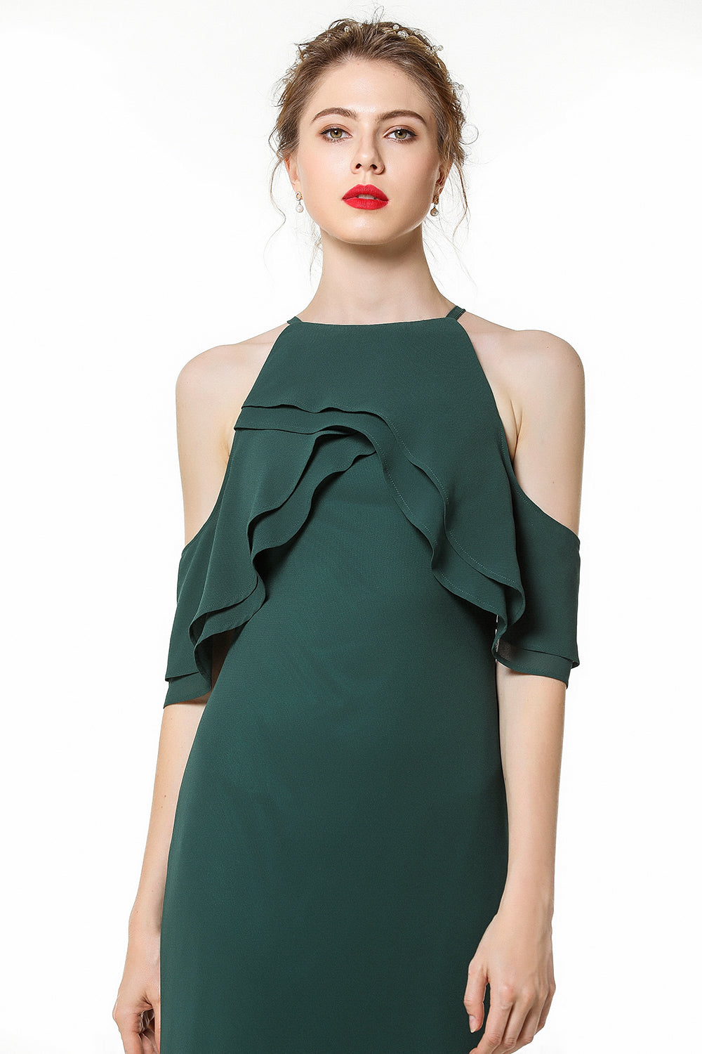 Gorgeous Long A-line Halter Chiffon Dark Green Bridesmaid Dress BIZTUNNEL Gorgeous Long A-line Halter Chiffon Dark Green Bridesmaid Dress BIZTUNNEL