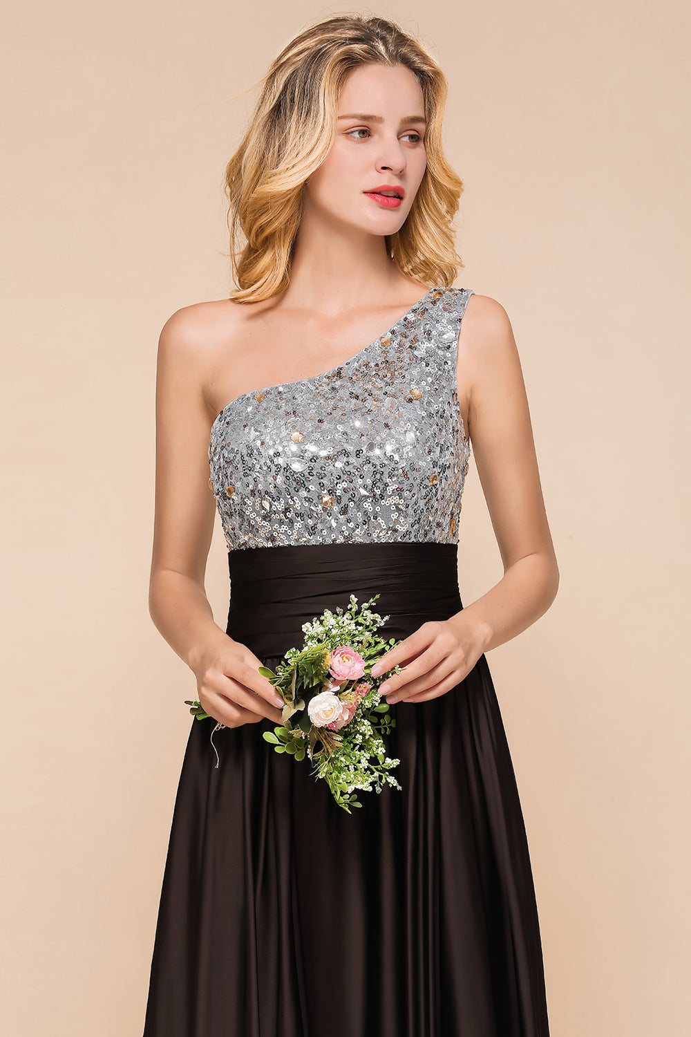 Gorgeous Long A-line One Shoulder Chiffon Bridesmaid Dress With Sequins Gorgeous Long A-line One Shoulder Chiffon Bridesmaid Dress With Sequins