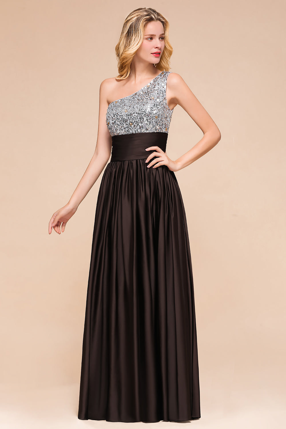 Gorgeous Long A-line One Shoulder Chiffon Bridesmaid Dress With Sequins Gorgeous Long A-line One Shoulder Chiffon Bridesmaid Dress With Sequins