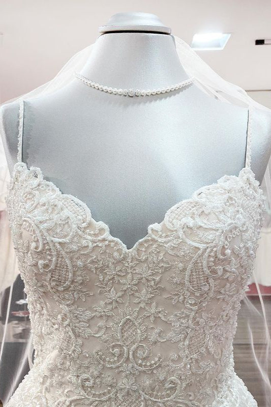 Charger l&amp;#39;image dans la galerie, Gorgeous Long A-line Sweetheart Spaghetti Straps Tulle Lace Wedding Dresses-BIZTUNNEL
