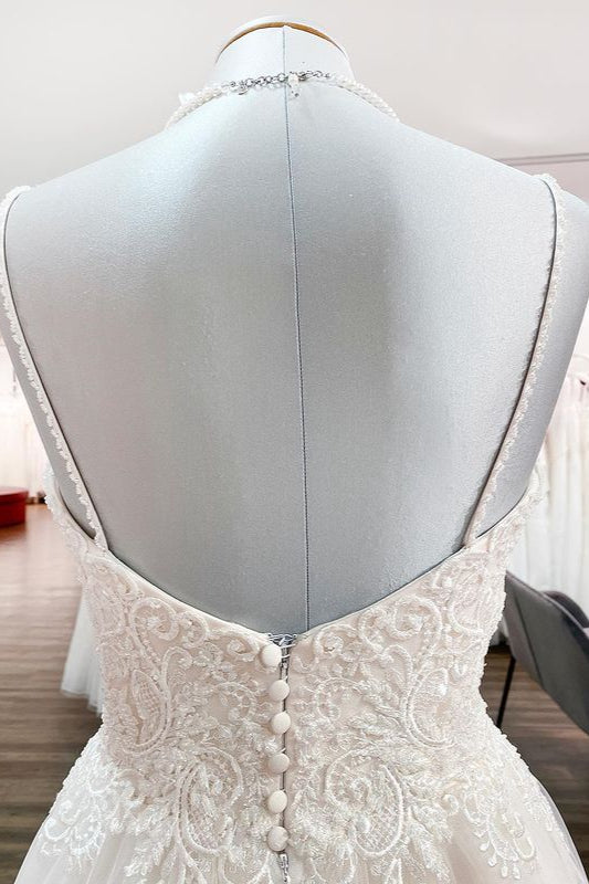 Amoris T904 Long Fitted Beaded Gown Spaghetti Straps