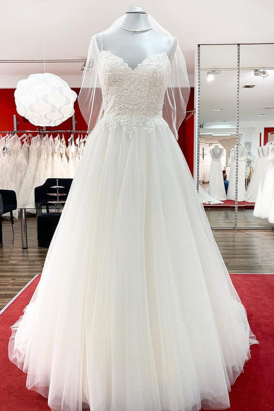 Tulle Long Sleeves High Low Spaghetti Straps Wedding Dress