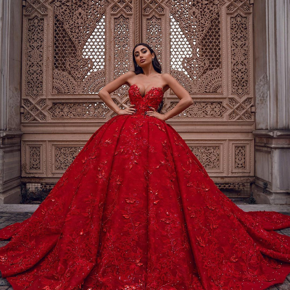 Gorgeous Long Ball Gown Sweetheart Satin Lace Red Prom Dress Gorgeous Long Ball Gown Sweetheart Satin Lace Red Prom Dress