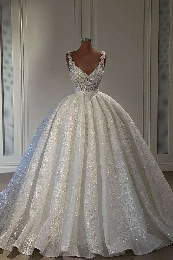 Gorgeous Long Ball Gown Sweetheart Sleeveless Lace Wedding Dress with