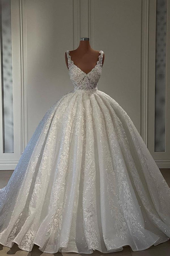 Gorgeous Ball Gown Scoop Neck Open Back Lace Wedding Dresses,Luxurious –  Musebridals