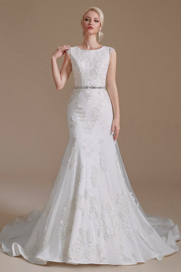 Charger l&amp;#39;image dans la galerie, Gorgeous Long Mermaid Jewel Tulle Lace Wedding Dress-BIZTUNNEL
