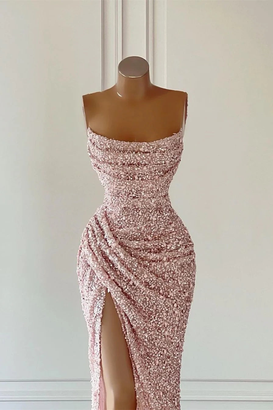 Gorgeous Long Mermaid Sequined Sleeveless Prom Dress With Slit-BIZTUNNEL