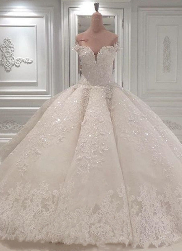 Load image into Gallery viewer, Gorgeous Long Off The Shoulder Beadings Ball Gown Wedding Dress-BIZTUNNEL
