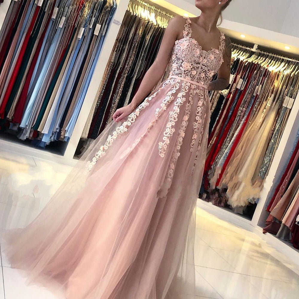 
                  
                    Gorgeous Long Open Back Tulle Lace A-line Prom Dress-BIZTUNNEL
                  
                