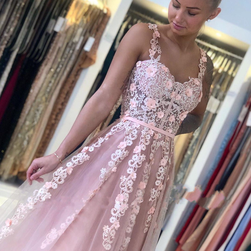 
                  
                    Gorgeous Long Open Back Tulle Lace A-line Prom Dress-BIZTUNNEL
                  
                