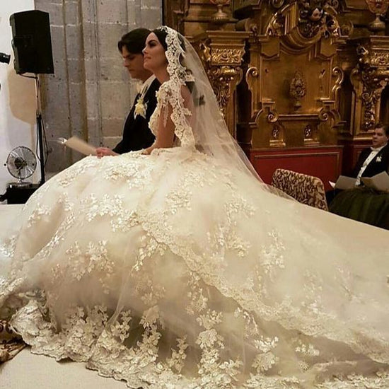 Amazing Bateau Long Sleeves Lace Wedding Dress with Pearl Appliques