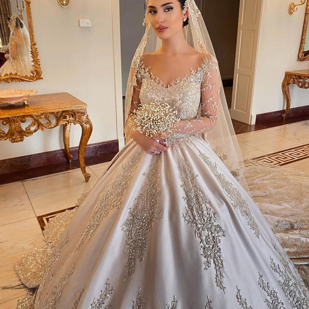 satin wedding dress with beading Silk Ballgown with Pearl Beading