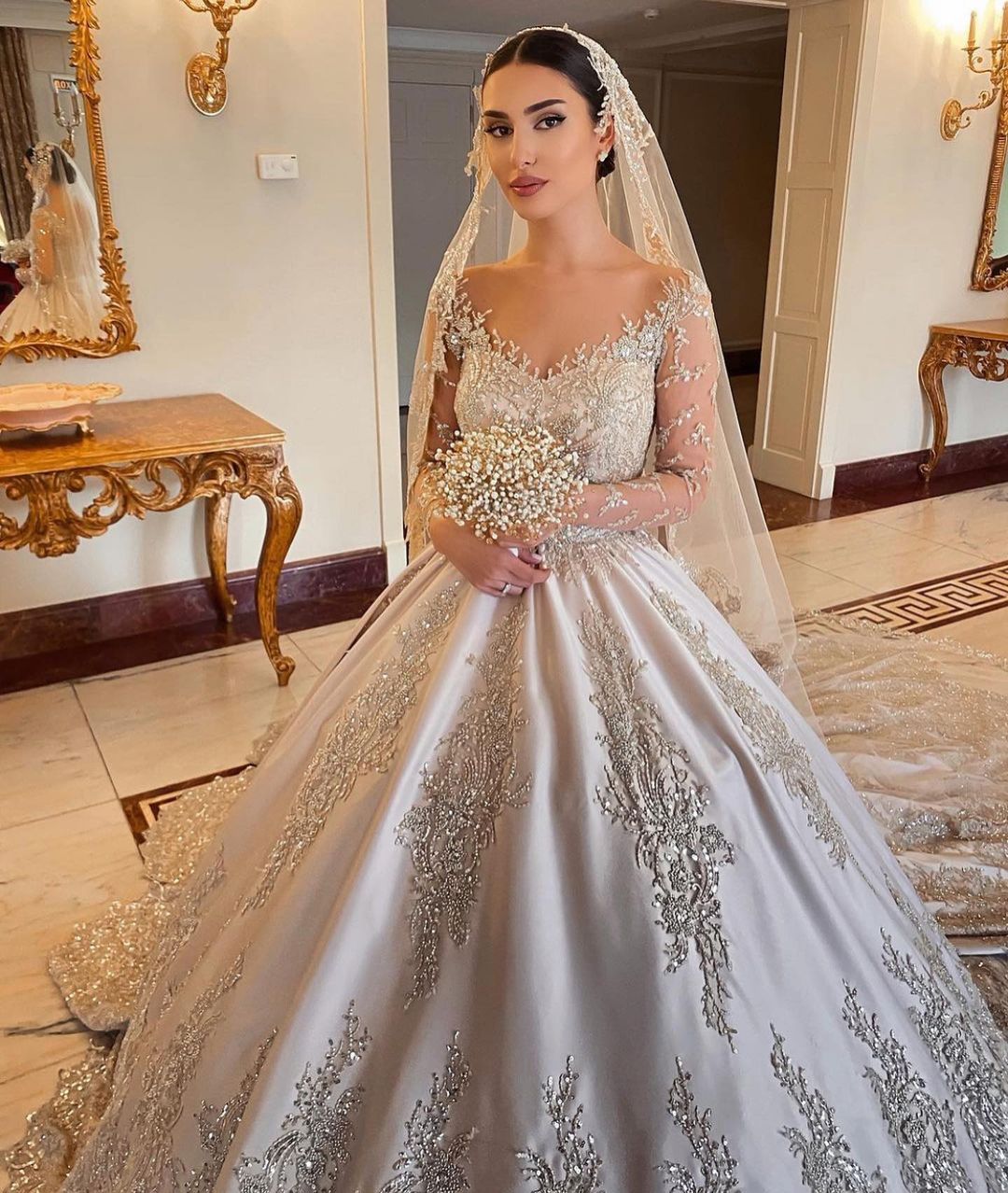 Gorgeous Long Princess Sweetheart Beading Pearl Satin Wedding Dress wi BIZTUNNEL Gorgeous Long Princess Sweetheart Beading Pearl Satin Wedding Dress wi BIZTUNNEL