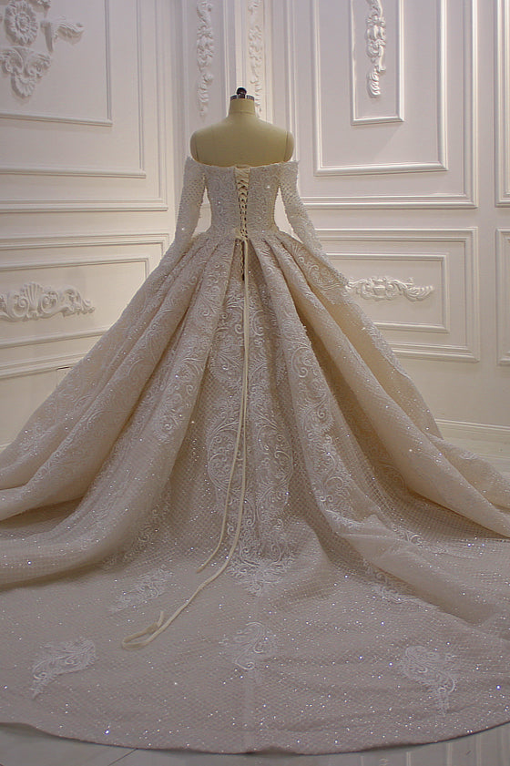 Gorgeous Long Sleeve Off the Shoulder Appliques Lace Ball Gown Wedding BIZTUNNEL Gorgeous Long Sleeve Off the Shoulder Appliques Lace Ball Gown Wedding BIZTUNNEL