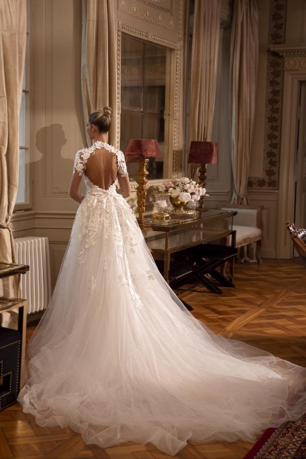 Gorgeous Long Sleeves A-line Jewel Tulle Lace Backless Wedding Dresses BIZTUNNEL Gorgeous Long Sleeves A-line Jewel Tulle Lace Backless Wedding Dresses BIZTUNNEL