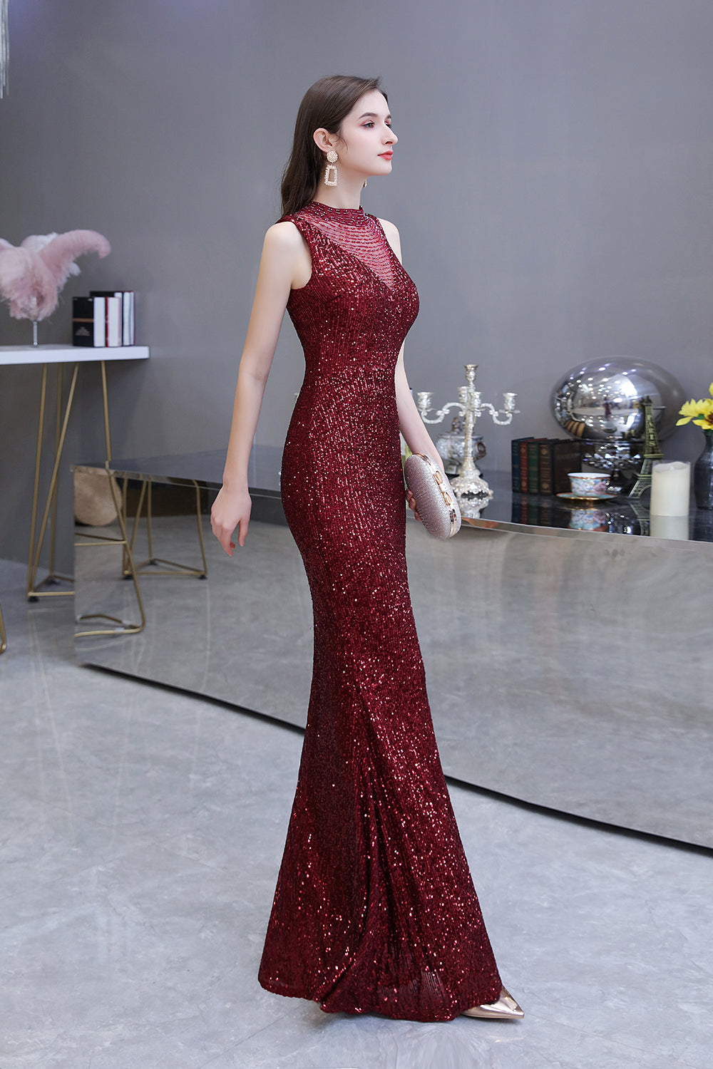 Gorgeous Mermaid Burgundy Sequins Long Prom Dress BIZTUNNEL Gorgeous Mermaid Burgundy Sequins Long Prom Dress BIZTUNNEL