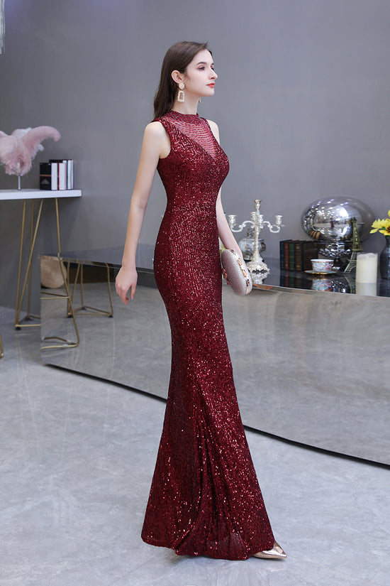 Load image into Gallery viewer, Gorgeous Mermaid Burgundy Sequins Long Prom Dress-BIZTUNNEL
