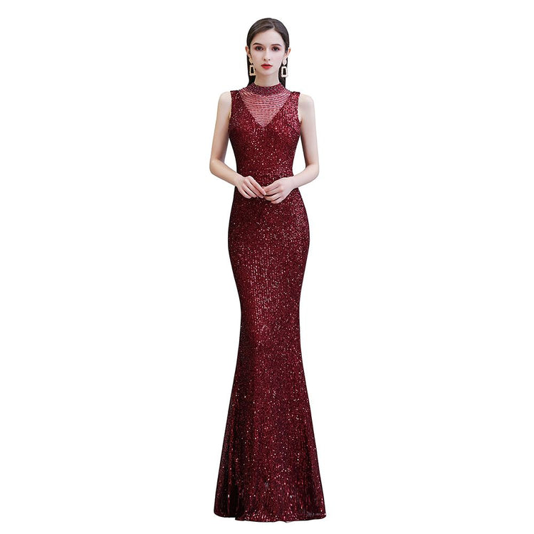 Beautiful Mermaid Sweetheart Burgundy Sequin Long Party Dresses Prom Dress
