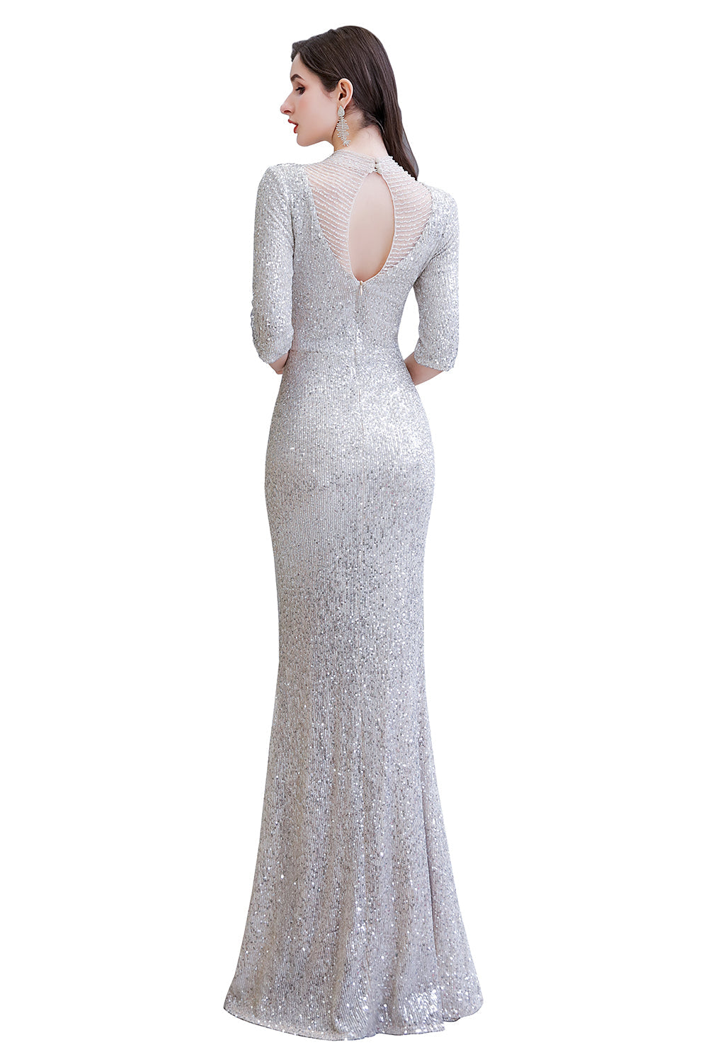 Carregar imagem no visualizador da galeria, Gorgeous Silver Long sleeves Long Prom Dress-BIZTUNNEL
