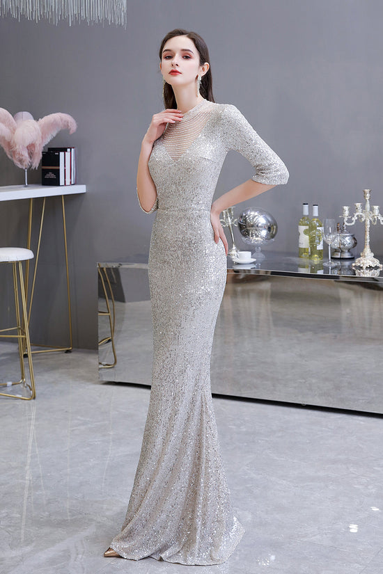 Load image into Gallery viewer, Gorgeous Silver Long sleeves Long Prom Dress-BIZTUNNEL
