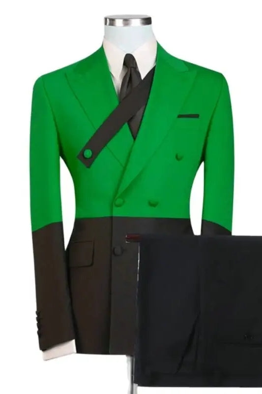 Ansel Green Peaked Lapel Double Breasted Close Fitting Prom Suits