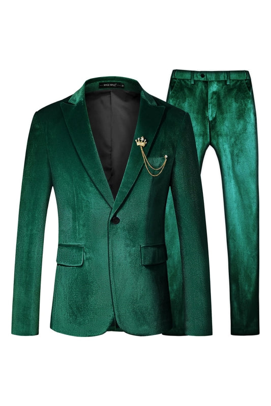 Ernest Bespoke Green Peaked Lapel Wo Pieces Velvet Suits For Prom