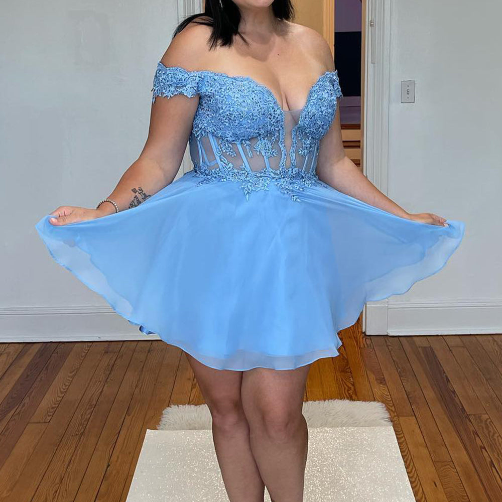 Corset A-Line Chiffon Short Homecoming Dress with Lace – BIZTUNNEL