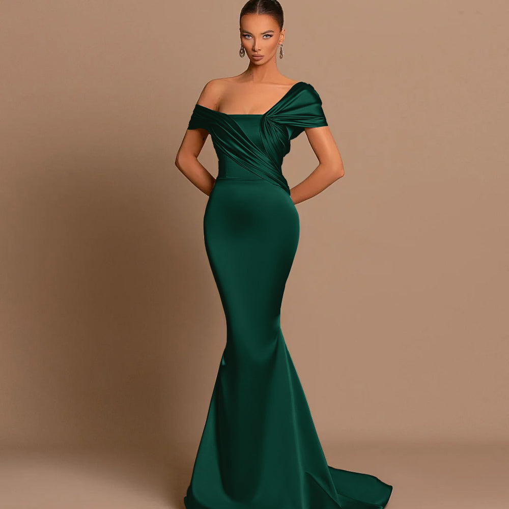 Blush Off the Shoulder Mermaid Satin Long Military Ball Dress main image 0