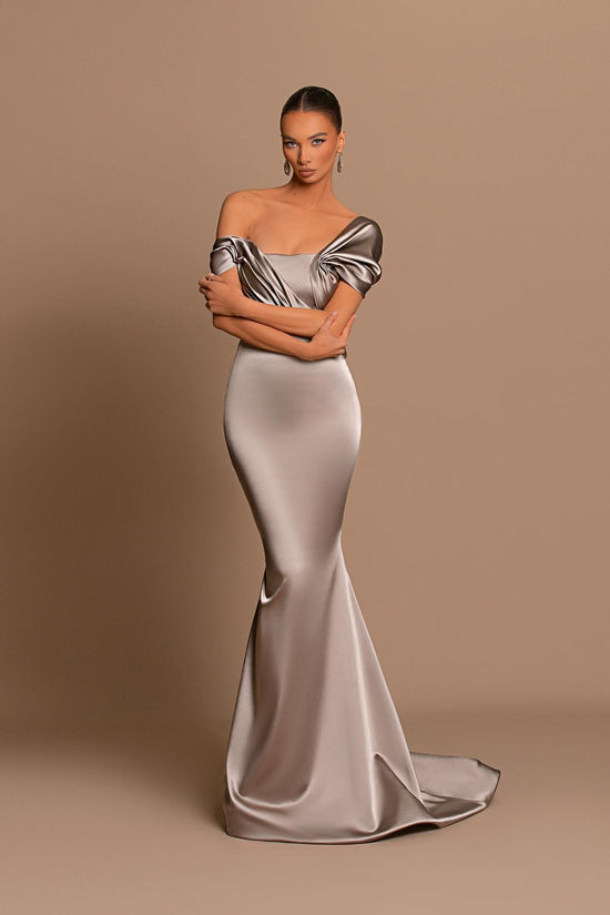 Sleek Mermaid Off-Shoulder Puff-Sleeve Satin Black Floor-Length Evening Dress for Women main image 0