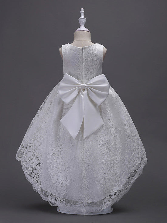 High Low Princess Asymmetrical Wedding First Communion Flower Girl Dresses-BIZTUNNEL