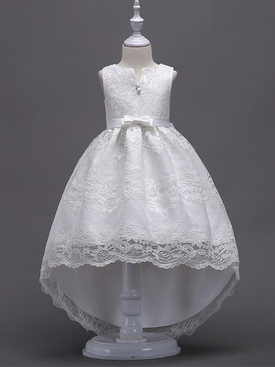 High Low Princess Asymmetrical Wedding First Communion Flower Girl Dresses-BIZTUNNEL