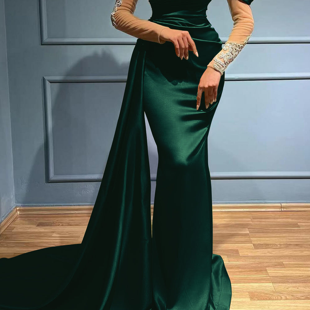 Burgundy High Neck Mermaid Long Sleeves Appliques Evening Dress Long with Ruffles Burgundy High Neck Mermaid Long Sleeves Appliques Evening Dress Long with Ruffles